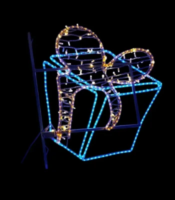 CD100-029 Dekoracja Latarniowa 2D Prezent z kokardami wstążkami podswietlona bialym swiatlem latarniowiec iluminacja Led 120 cm xmass decoration Christmas Decor.webp