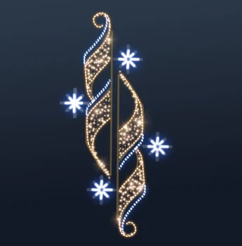 CD100-212 Swiateczna dekoracja na slup 2D w formie wstazki z gwiazdkami na dwie strony latarni efekt skrzacego sniegu latarniowiec iluminacja Led 350cm xmass decoration Christmas Decor.webp