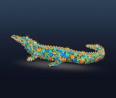Duża dekoracja wolnostojąca CD 130-060 aligator krokodyl z kolorową mozaiką łusek zielony niebieski pomarańczowy złoty iskrzące diody LED dekoracja całoroczna zewnętrzna  .webp