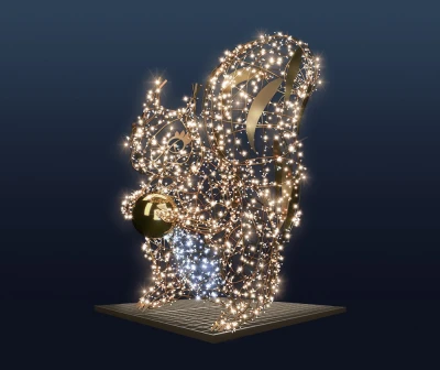 CD130-117 Duza dekoracja wolnostojaca podswietlona 3D Wiewiorka gigant podswietlona bialym swiatlem zlota konstrukcja Fotopoint iluminacja Led xmass decoration Christmas Decor.webp
