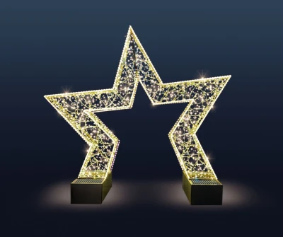 CD130-151 Duza dekoracja wolnostojaca podswietlona 3D Gwiazda gigant z przejściem podswietlona bialym swiatlem zlota konstrukcja Selfie iluminacja Led 350cm xmass decoration Christmas Decor.webp
